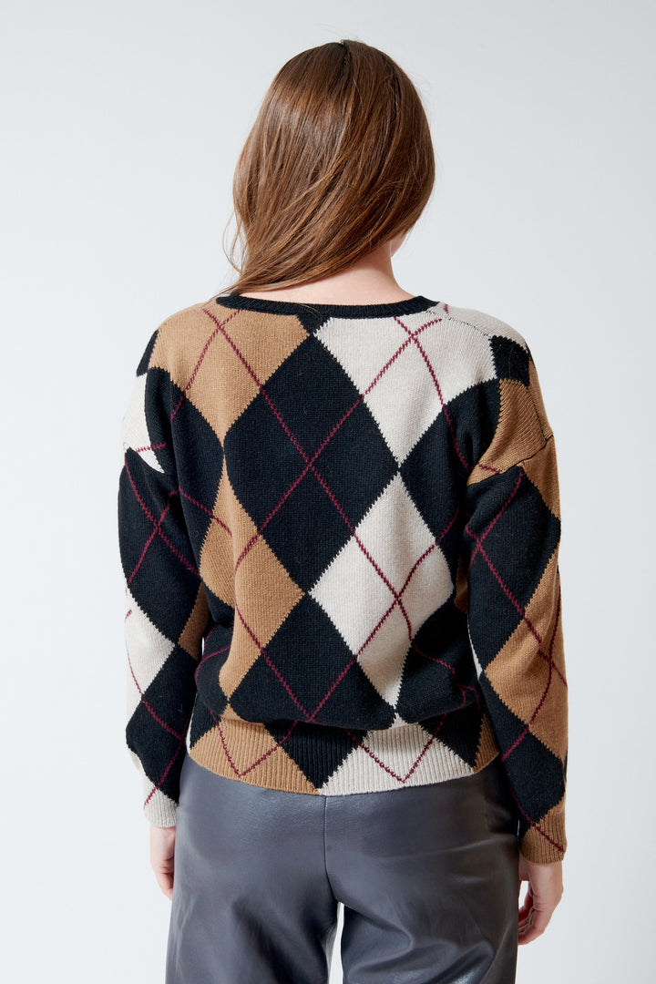 Base Carol V Neck Argyle Pullover