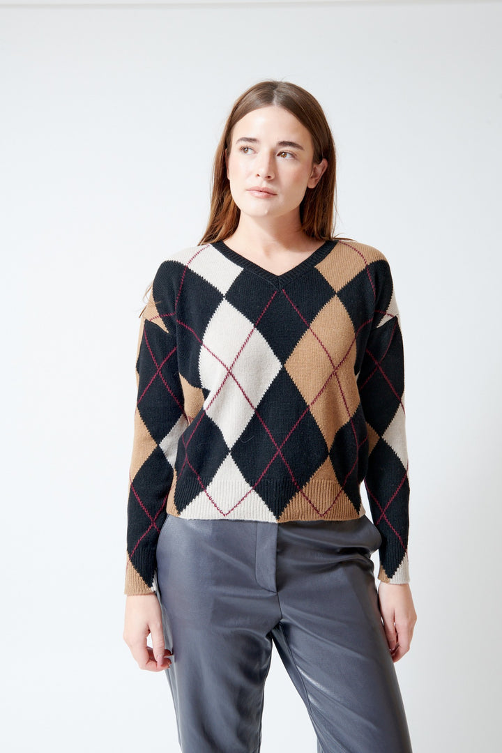 Base Carol V Neck Argyle Pullover