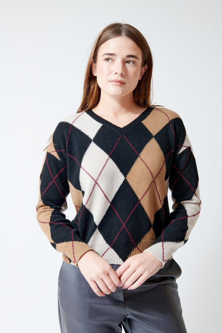 Base Carol V Neck Argyle Pullover