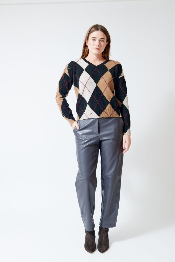 Base Carol V Neck Argyle Pullover