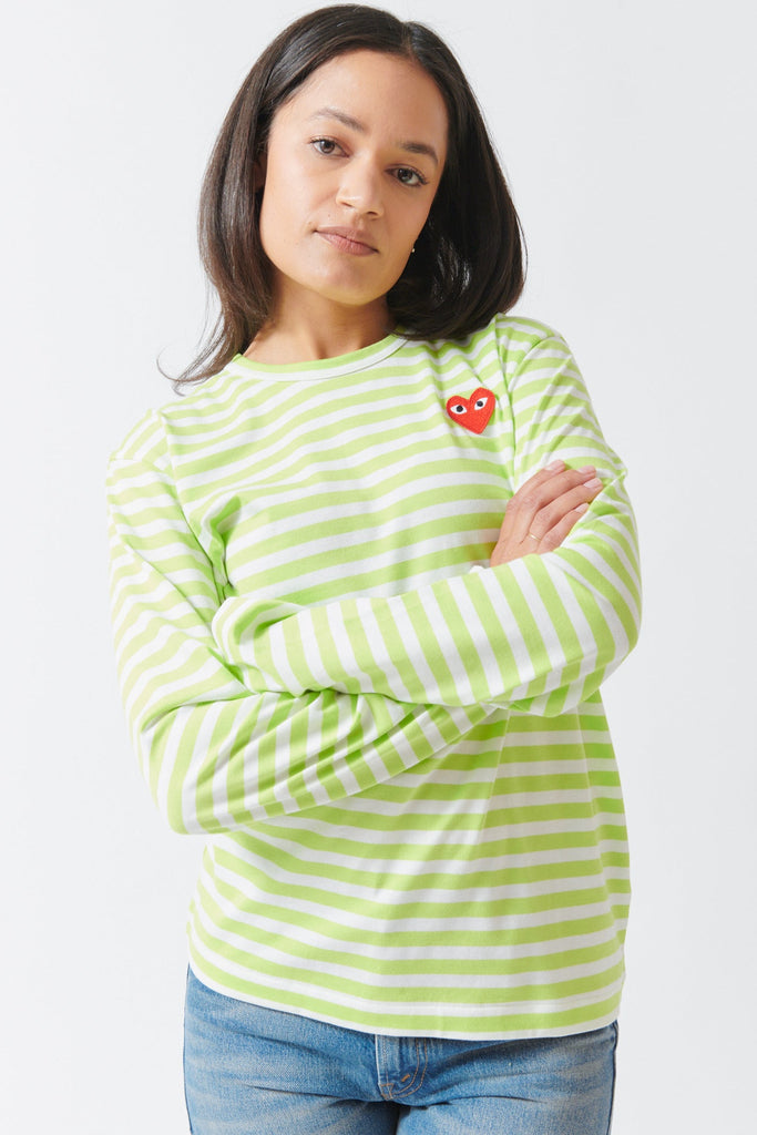 Comme des Garçons PLAY Red Emblem Long Sleeve Striped T Shirt