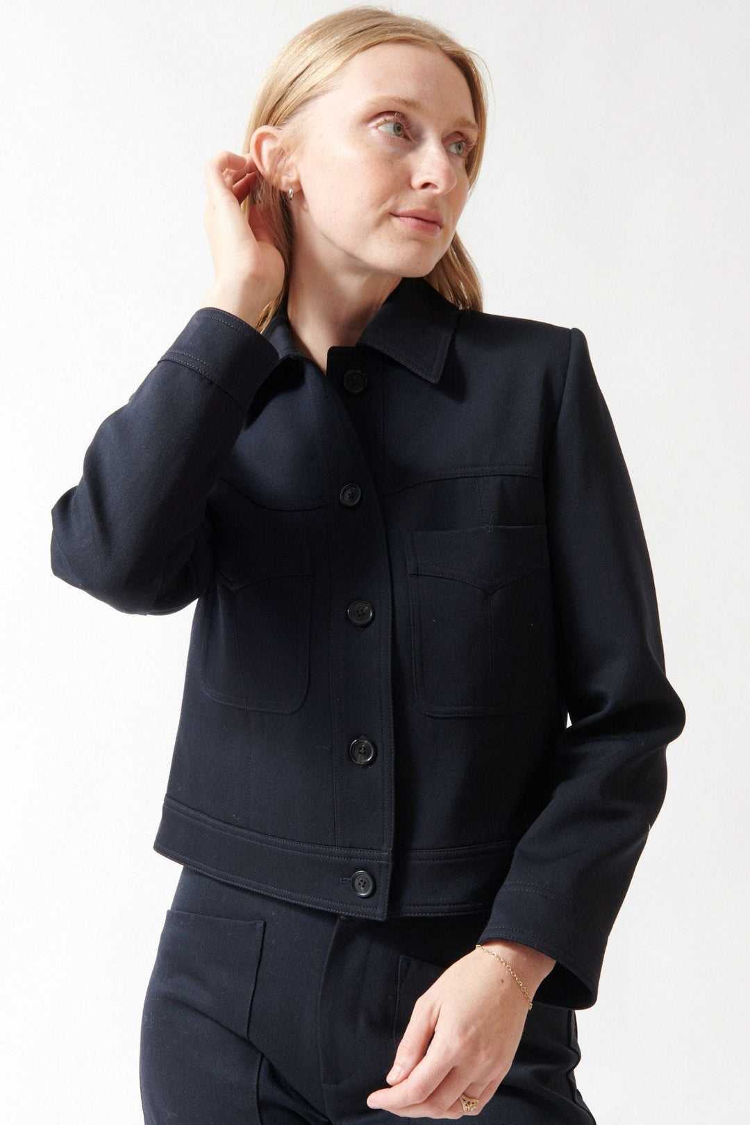 Madi wearing GRETHEN-HOUSE-Nili Lotan Susannah Jacket front view
