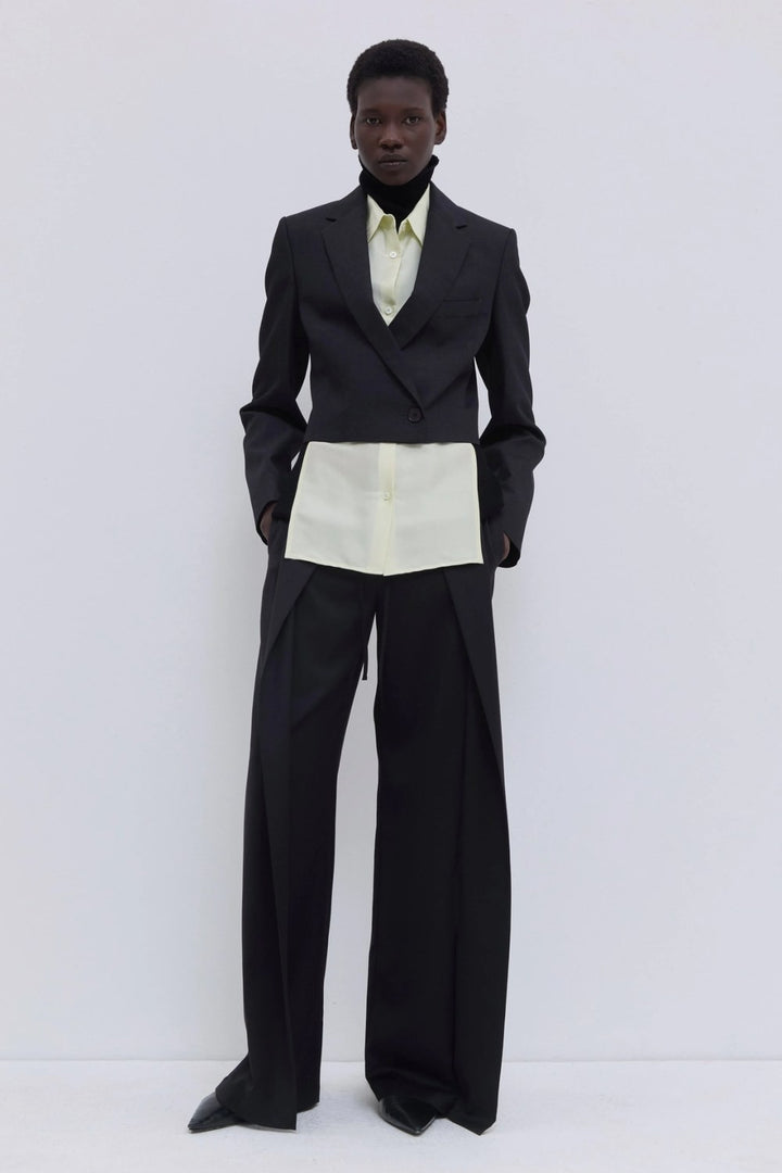 Christian Wijnants Jordia Cropped Tailored Blazer, Charcoal Melange — Grethen House