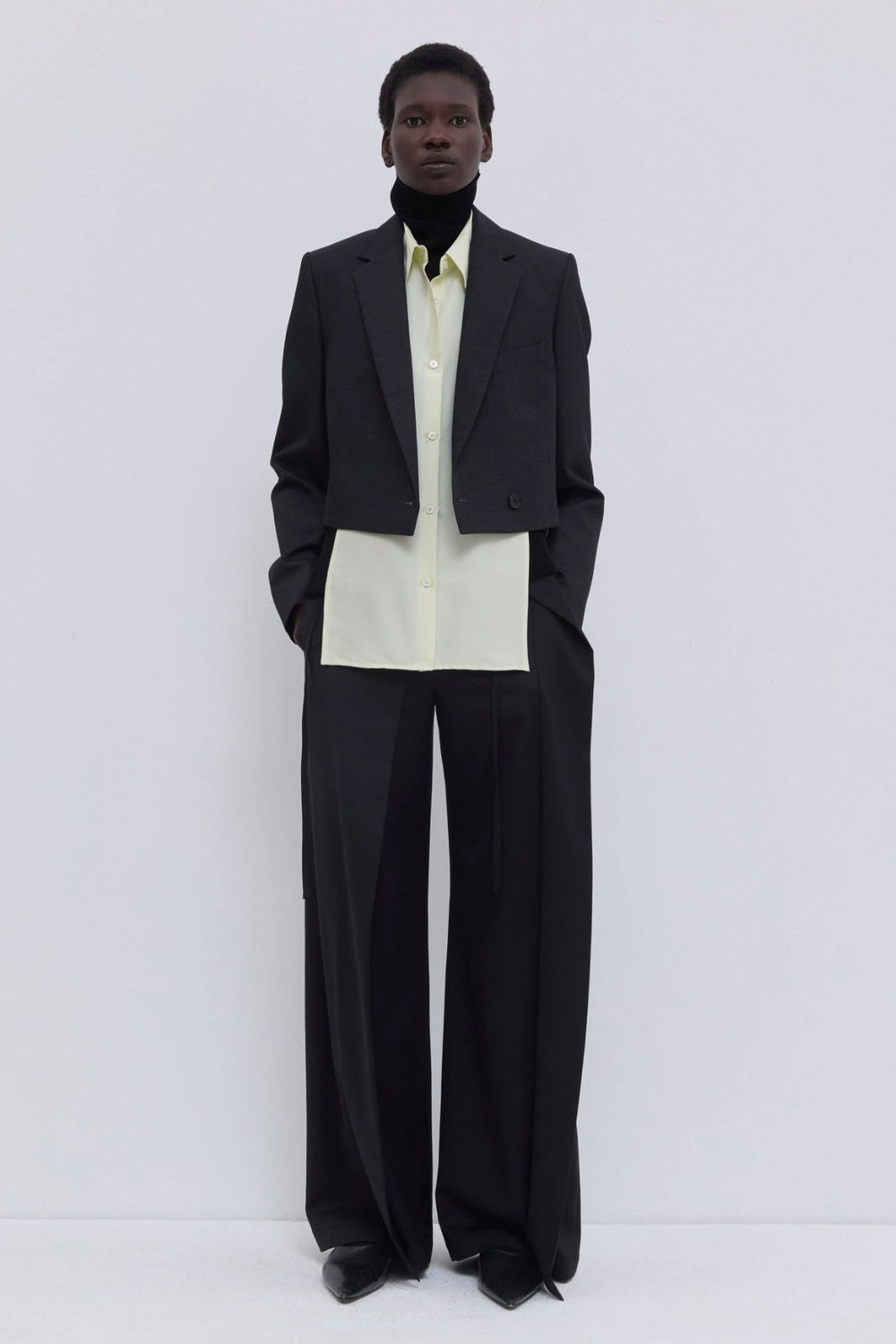 Christian Wijnants Jordia Cropped Tailored Blazer, Charcoal Melange — Grethen House