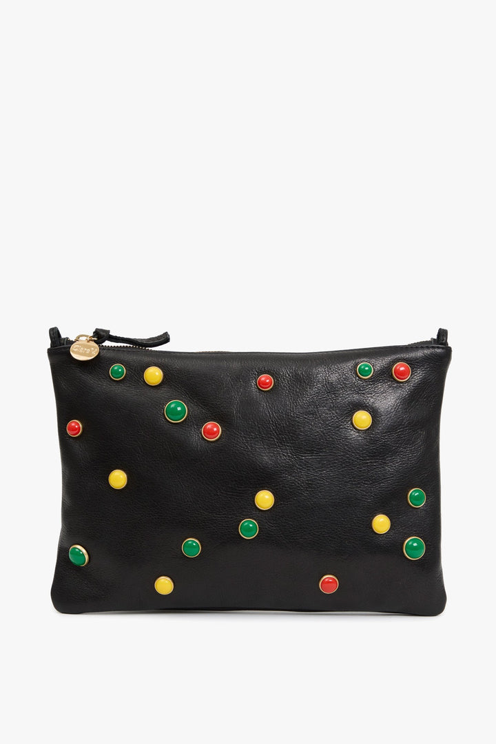 Clare V. Flat Clutch With Tabs, Black Paraffine w/ Bonbon Studs — Grethen House