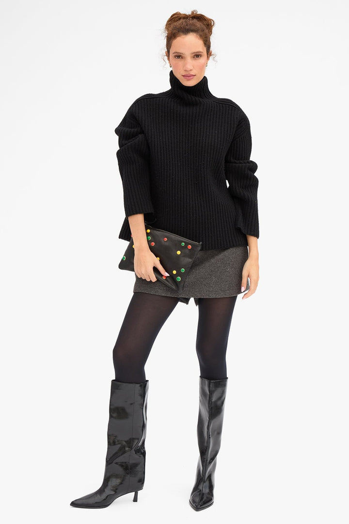 Clare V. Flat Clutch With Tabs, Black Paraffine w/ Bonbon Studs — Grethen House