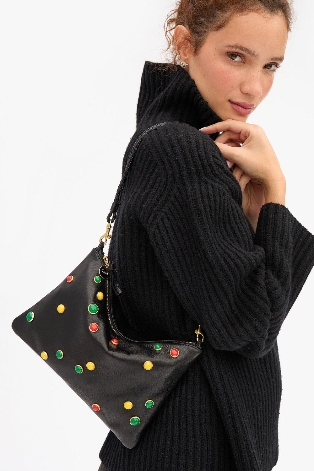 Clare V. Flat Clutch With Tabs, Black Paraffine w/ Bonbon Studs — Grethen House