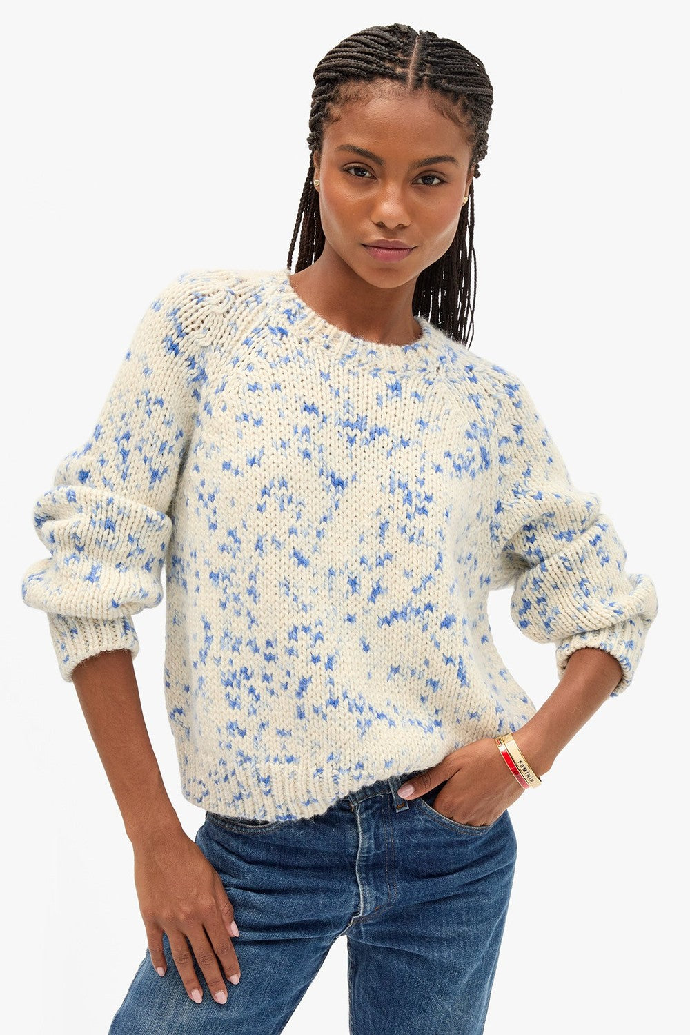 Clare V. Le Court Sweater, Cream/Cobalt Speckle — Grethen House