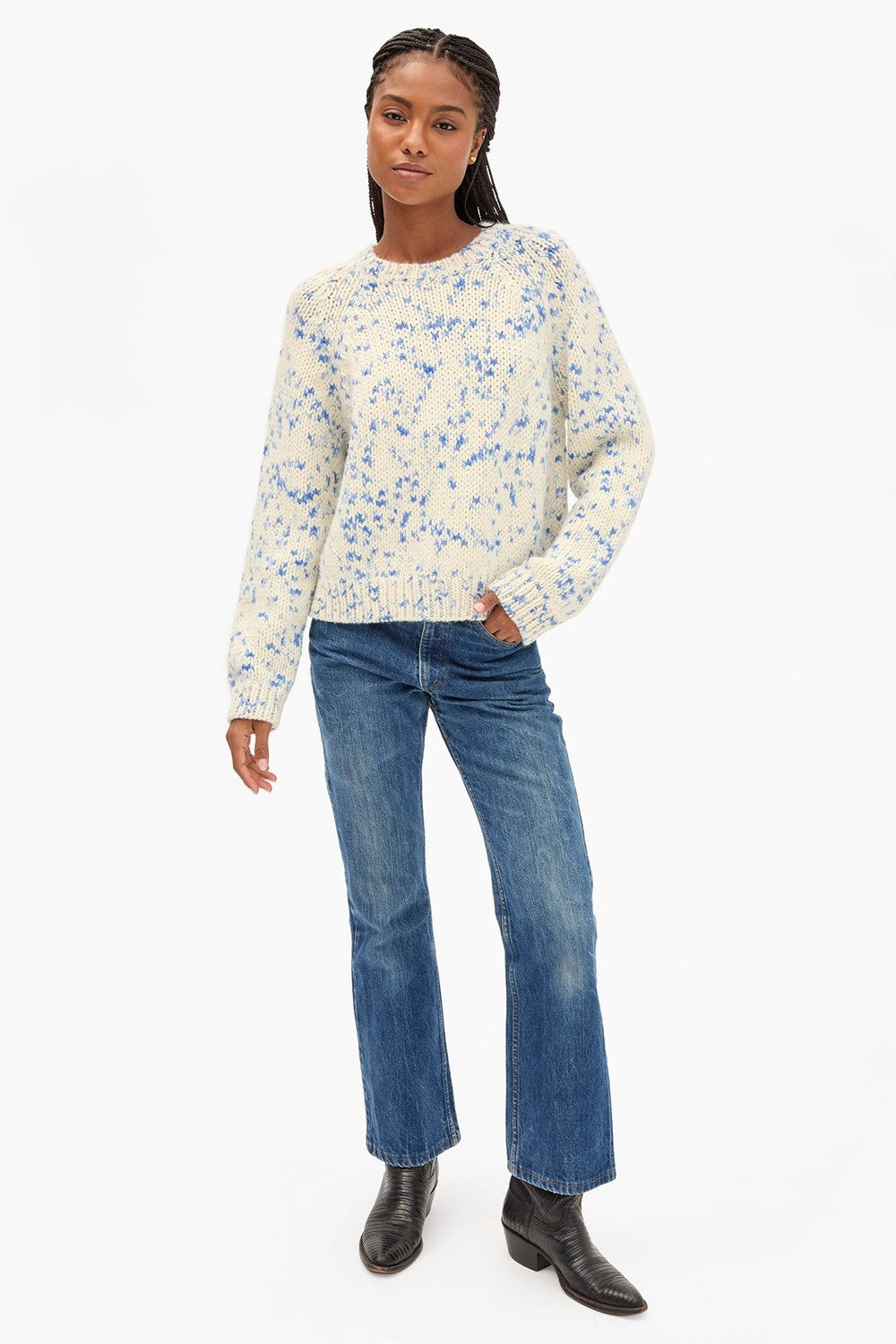 Clare V. Le Court Sweater, Cream/Cobalt Speckle — Grethen House