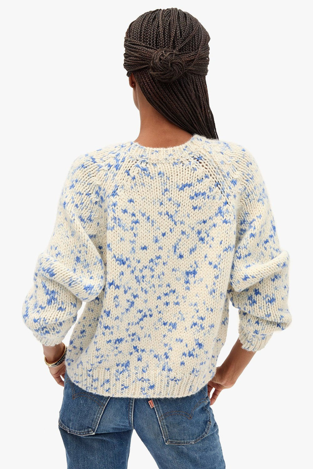 Clare V. Le Court Sweater, Cream/Cobalt Speckle — Grethen House