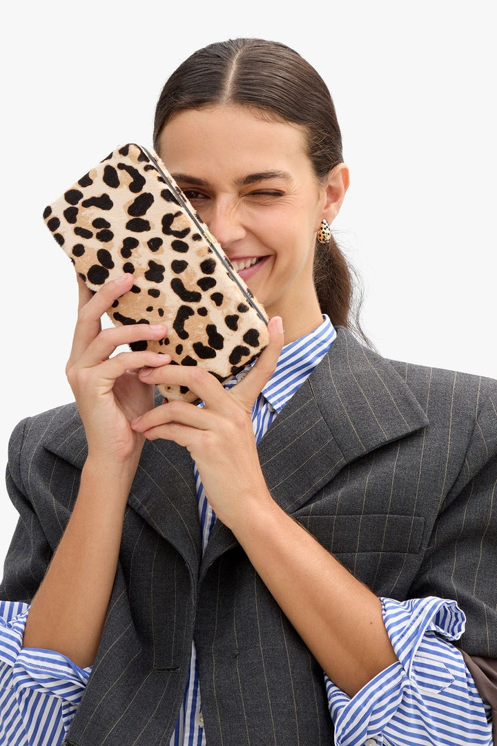 Clare V. Le Tabac Clutch, Snow Leopard Hair-On Cream/Black — Grethen House