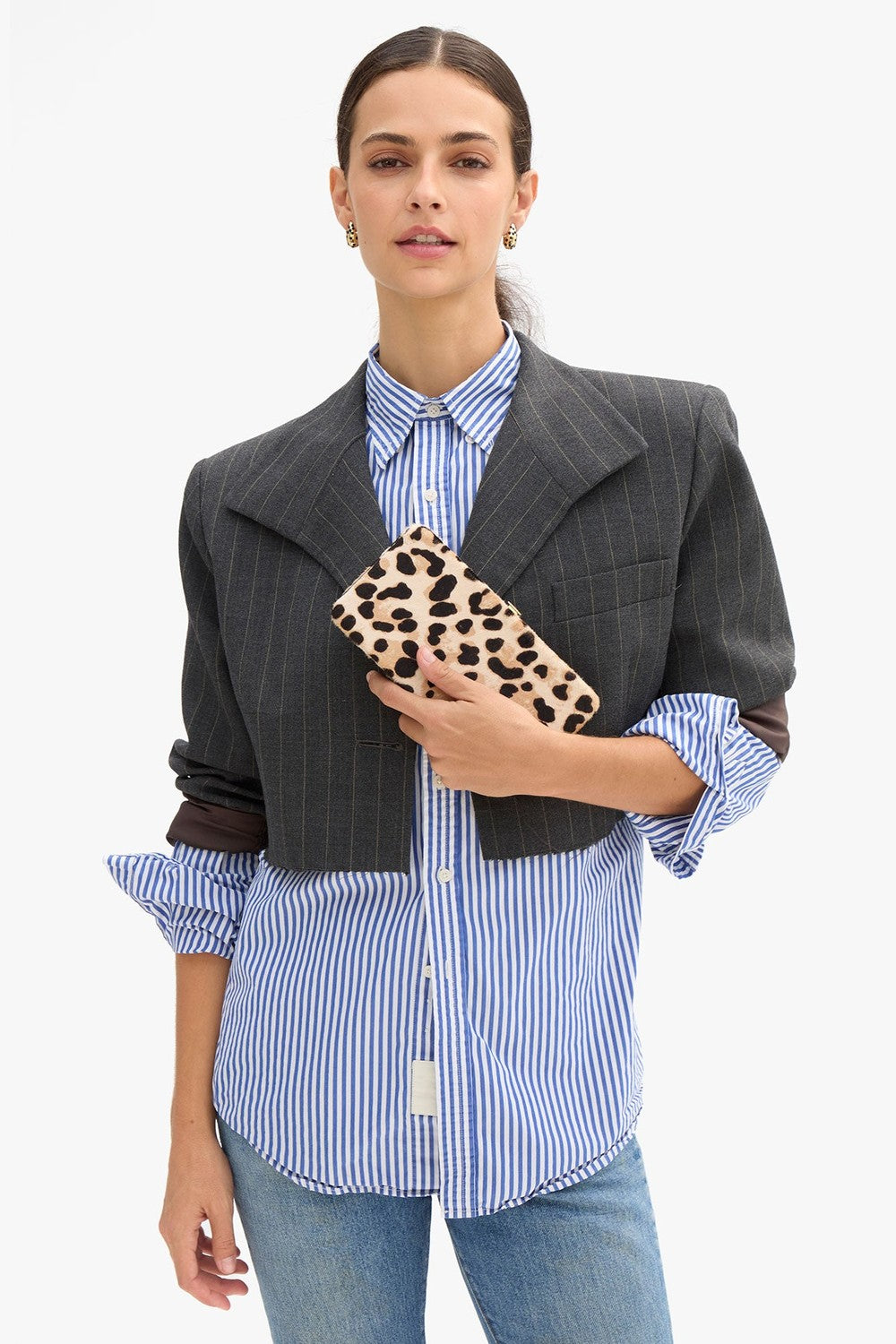 Clare V. Le Tabac Clutch, Snow Leopard Hair-On Cream/Black — Grethen House