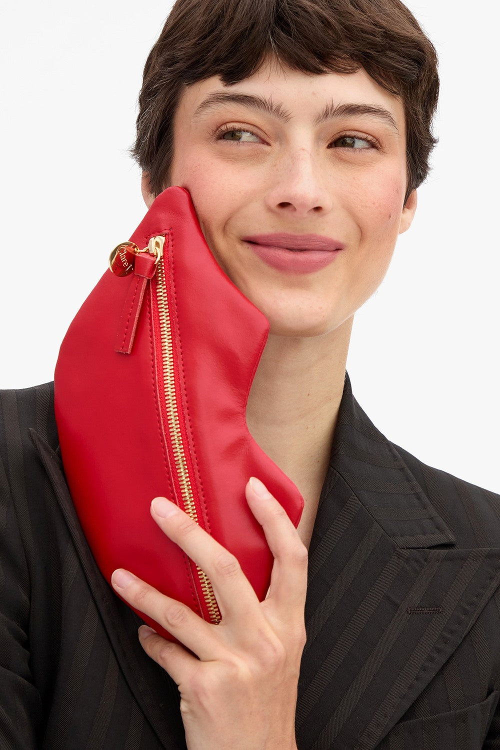 Clare V. Lips Flat Clutch, Super Red Calfin — Grethen House