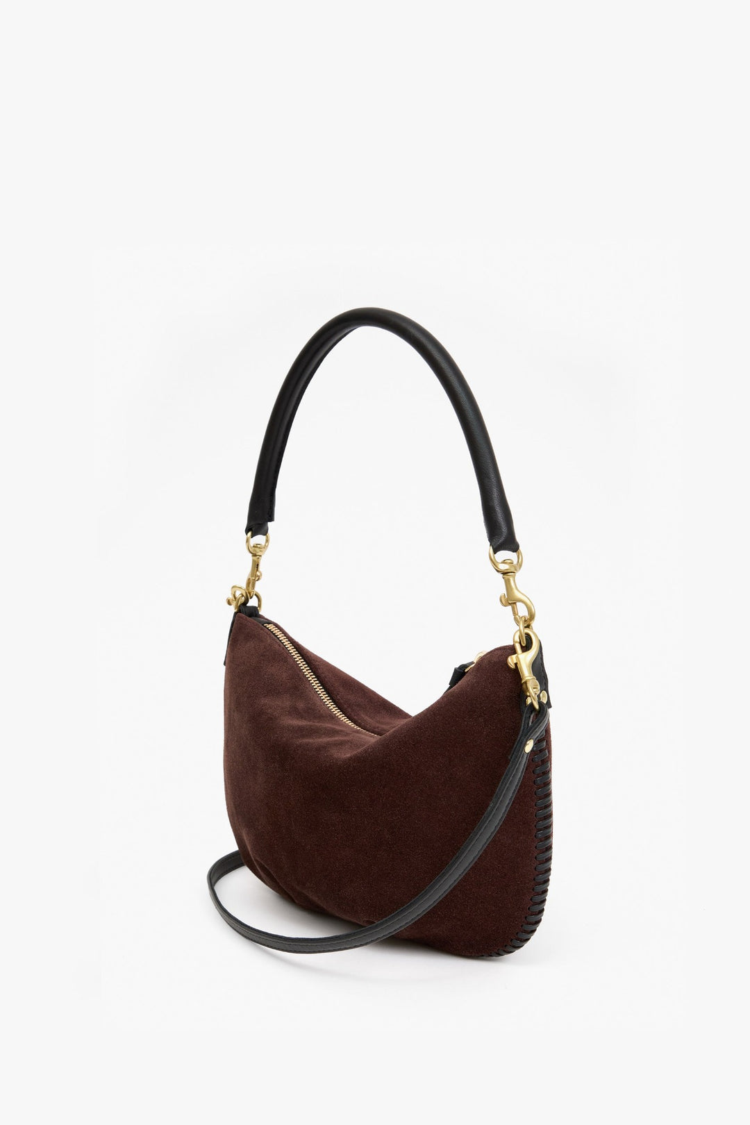 Clare V. Petit Moyen Messenger, Truffle Suede w/ Whipstitch — Grethen House