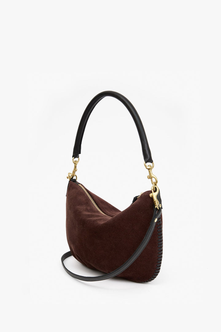Clare V. Petit Moyen Messenger, Truffle Suede w/ Whipstitch — Grethen House