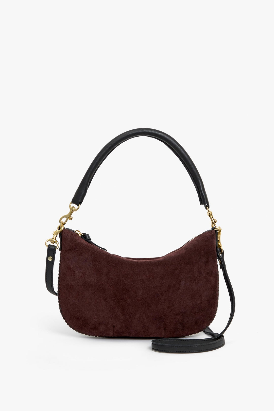 Clare V. Petit Moyen Messenger, Truffle Suede w/ Whipstitch — Grethen House