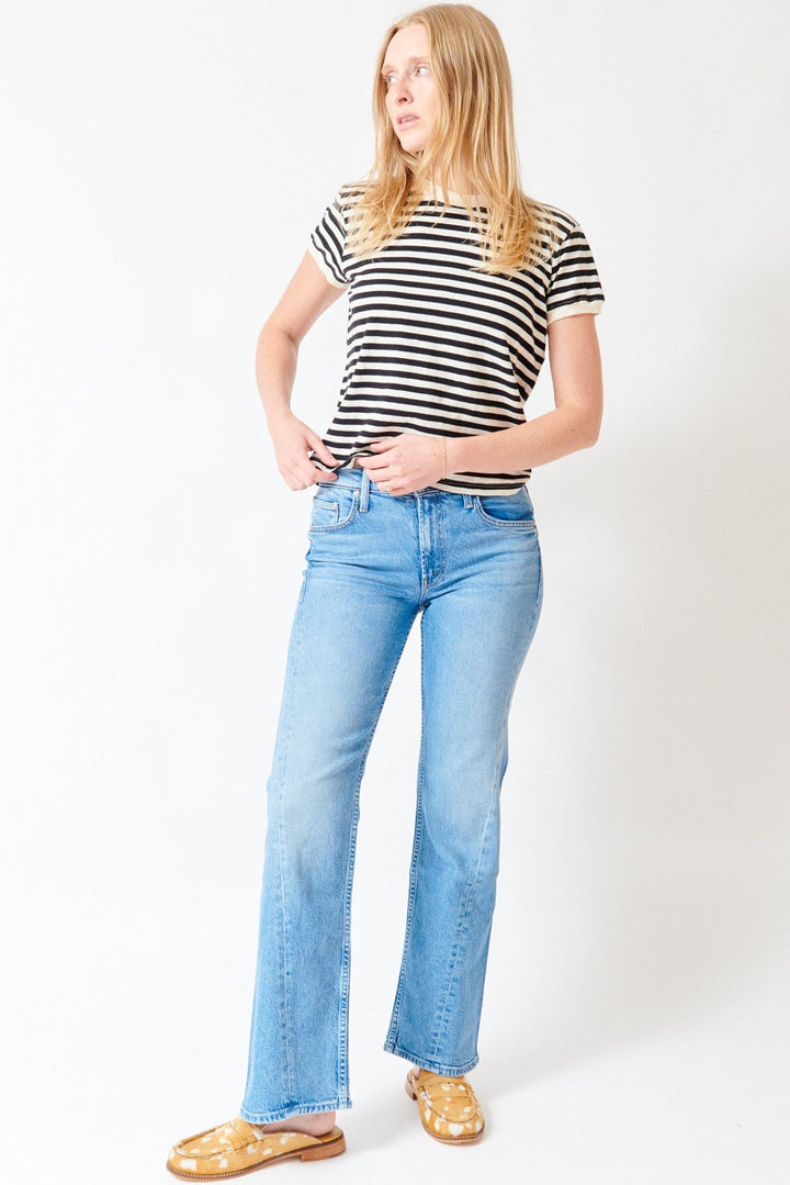 Madi wearing Mother Denim The Bookie Twist Skimp front view