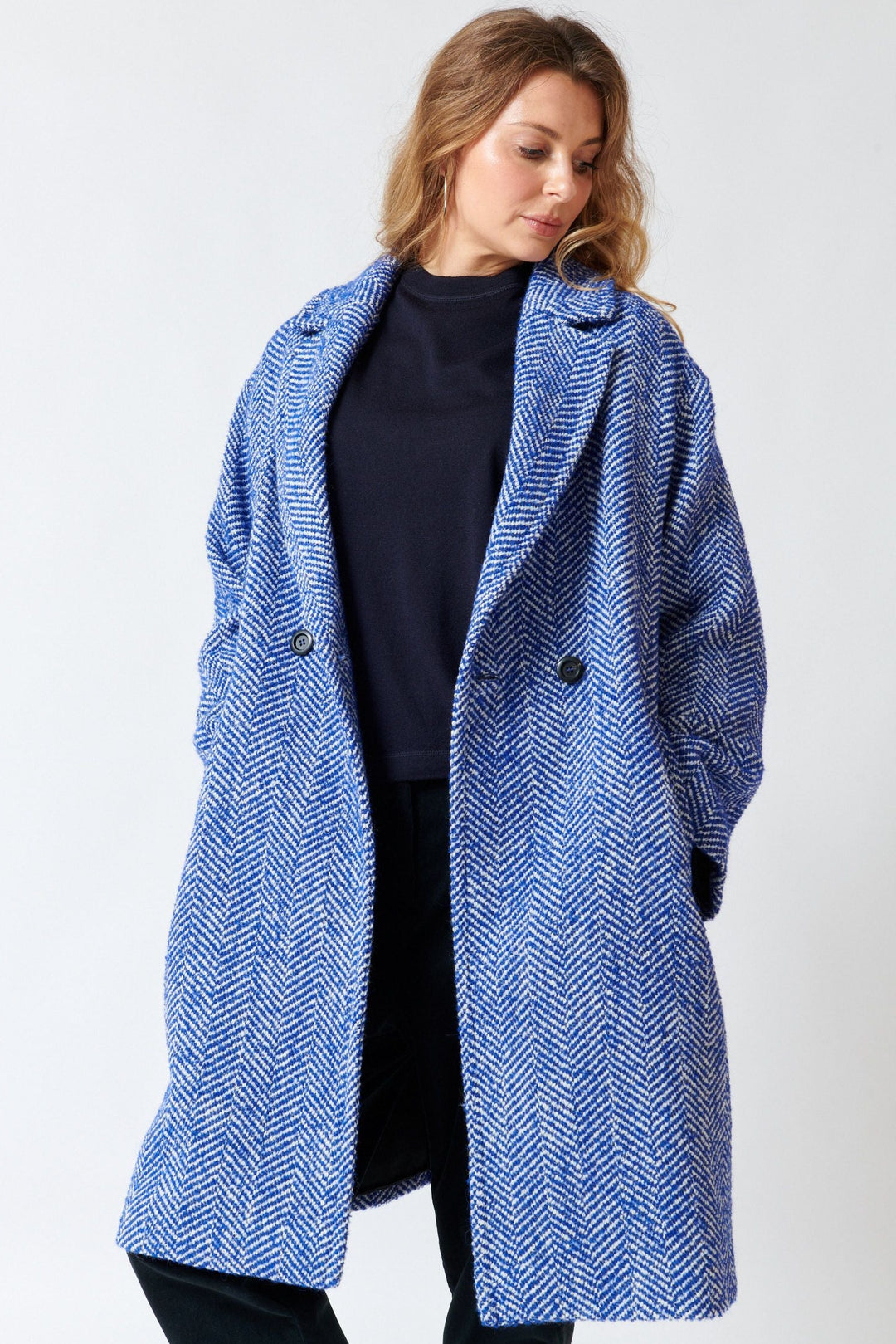 Mari wearing Rosso 35 Double Breasted Jamie Coat front view