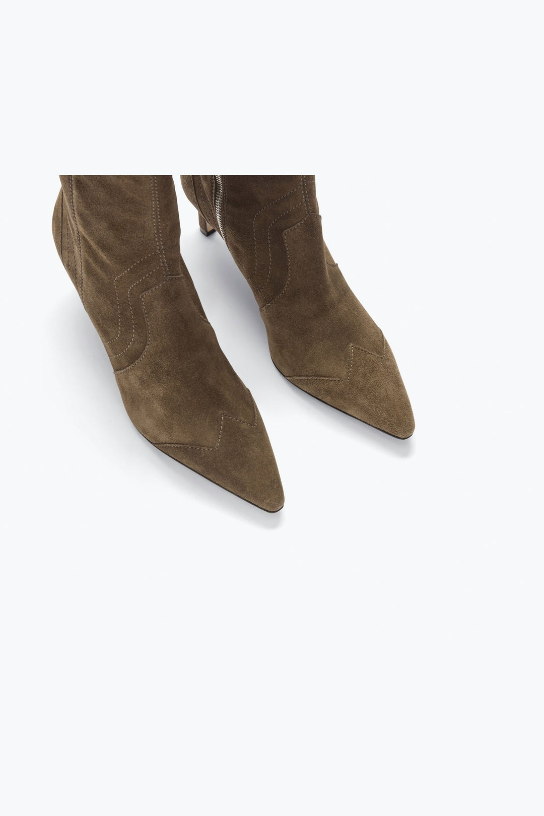 Frēda Salvador Shaina Pointed Toe Mid Shaft Boot, Moss Suede — Grethen House