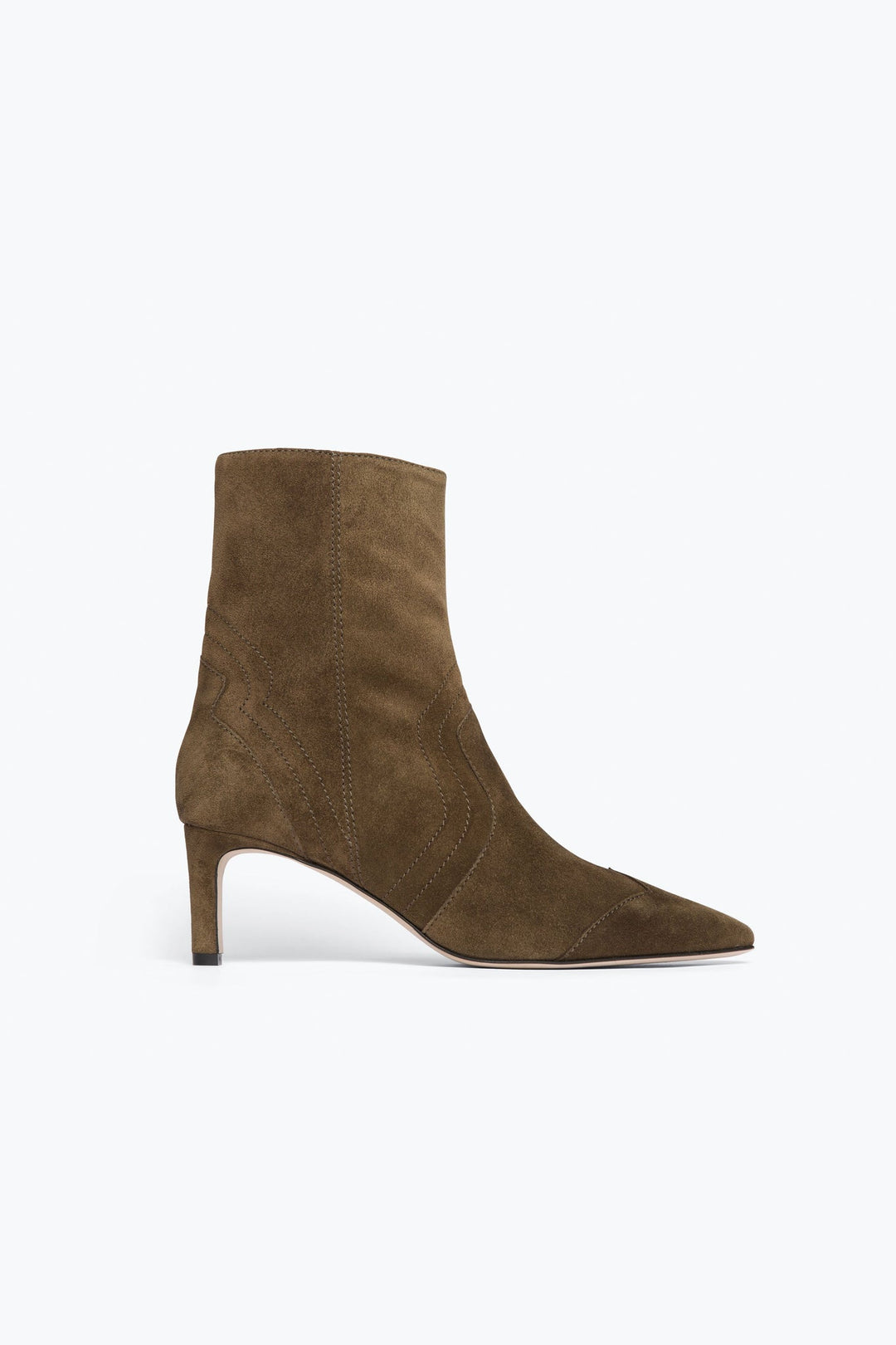 Frēda Salvador Shaina Pointed Toe Mid Shaft Boot, Moss Suede — Grethen House