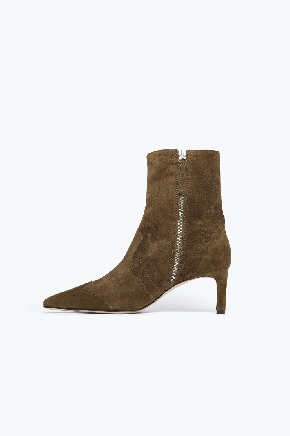 Frēda Salvador Shaina Pointed Toe Mid Shaft Boot, Moss Suede — Grethen House