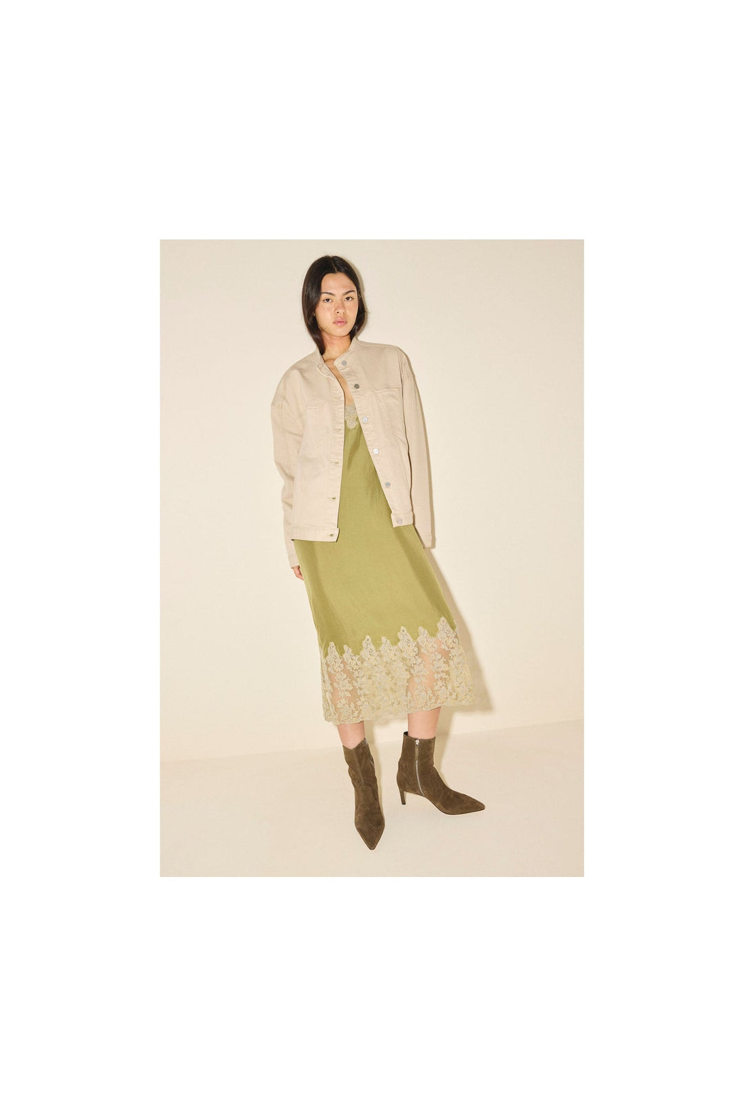 Frēda Salvador Shaina Pointed Toe Mid Shaft Boot, Moss Suede — Grethen House