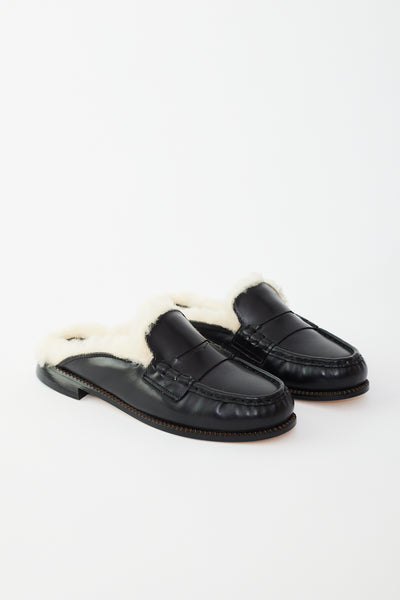 3/4 front view of Frēda Salvador Temi Shearling Penny Loafer Mules