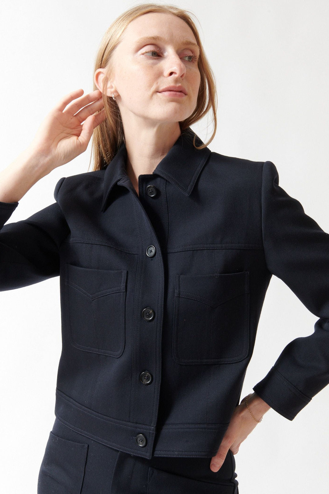 Madi wearing GRETHEN-HOUSE-Nili Lotan Susannah Jacket front view
