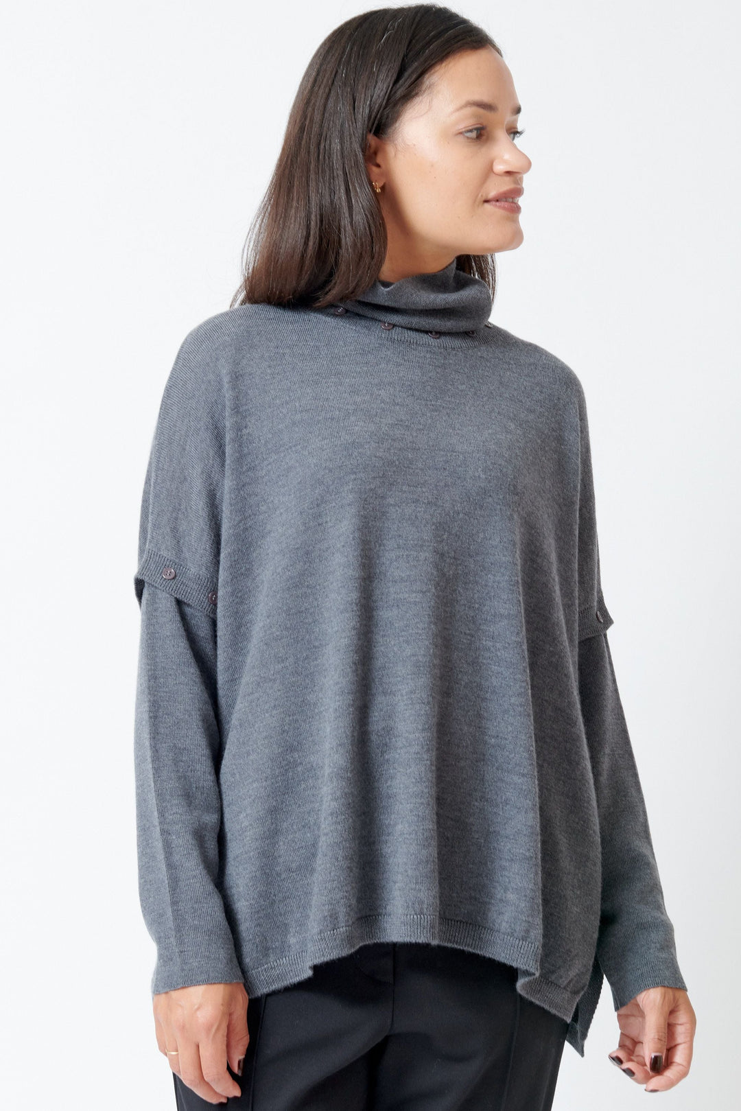 Model wearing Meimeij Anjelah Convertible Sweater front view