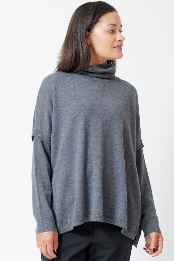 Model wearing Meimeij Anjelah Convertible Sweater front view