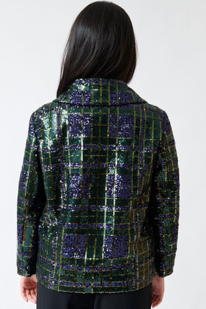 Lilly wearing N°21 Stuck On You Sequin Jacket rear view