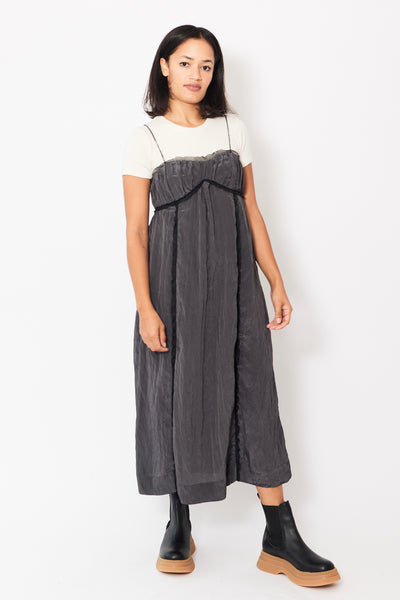 Front of Ganni Shiny Tech Strap Midi Dress on a model