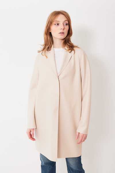 Waverly wearing Harris Wharf Light Pressed Wool Cocoon Coat front view