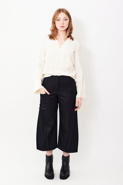 Waverly wearing Zero + Maria Cornejo Curved Eda 25 Year Collection Luxe Twill Culotte front view