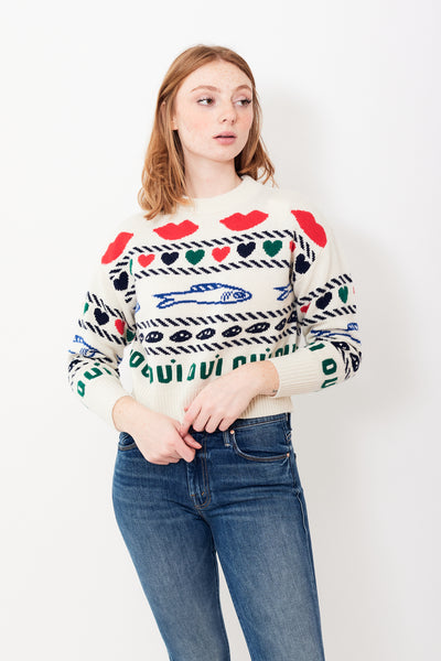 Waverly wearing Clare V. Icon Sweater front view