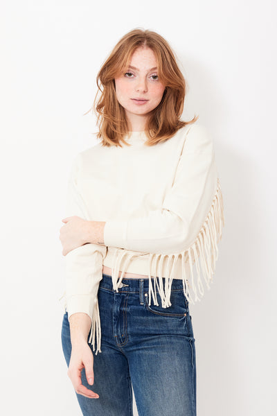 Waverly wearing Clare V. Le Drop Fringe front view