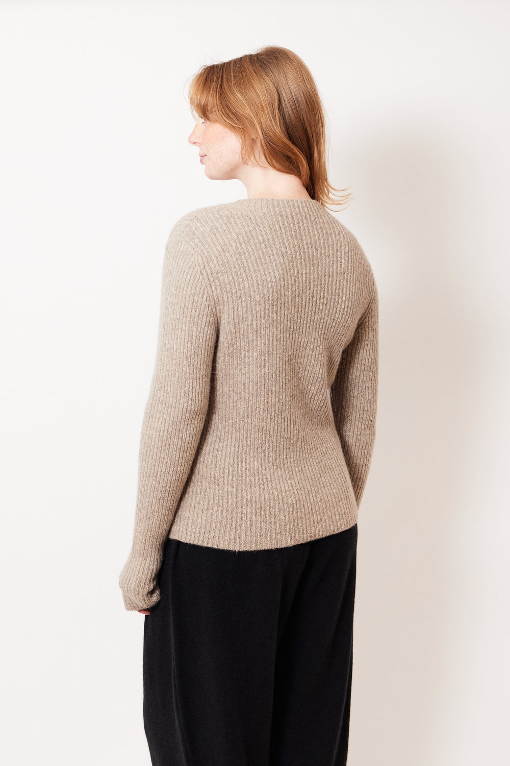 Waverly wearing Lauren Manoogian Soft Rib Crewneck rear view