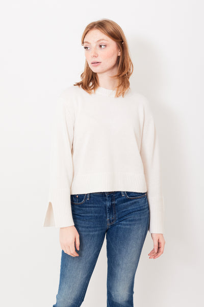 Waverly wearing Allude Cashmere Split Sleeve Crop Sweater front view