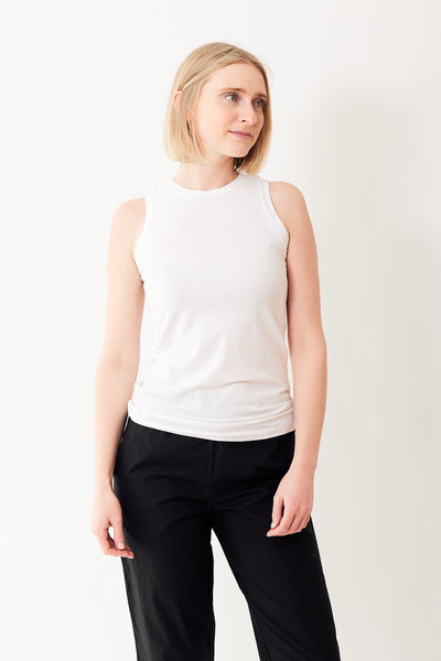 Madi wearing Labo.Art DTV Tank Top white front view