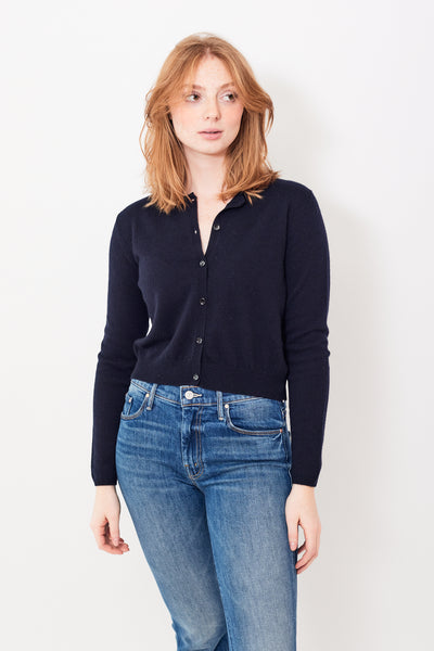 Waverly wearing Allude Classic Cashmere Cardigan front view