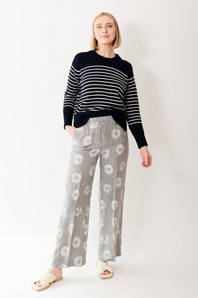 Madi wearing Rosso 35 Floral Pinstripe Linen Pull On Pant front view