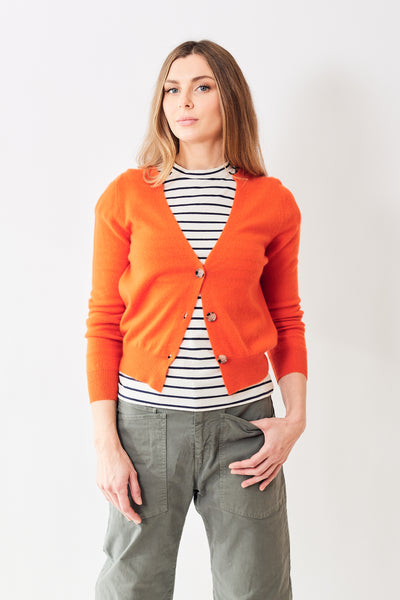 Mari wearing Allude Cashmere 3 Button V Cardigan front view