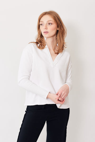 Waverly wearing Frank & Eileen Patrick Popover Henley front view