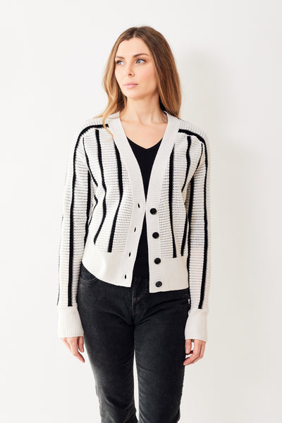 Mari wearing Allude Open Knit 4 Button Cardigan front view
