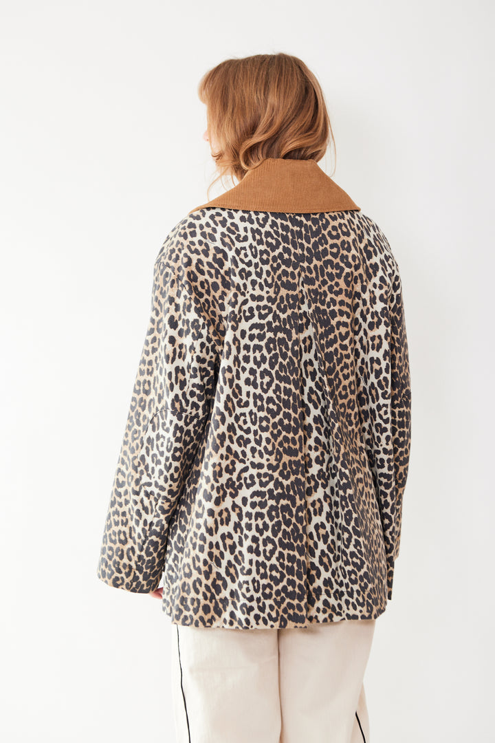 Waverly wearing Ganni Printed Canvas Midi Jacket rear view