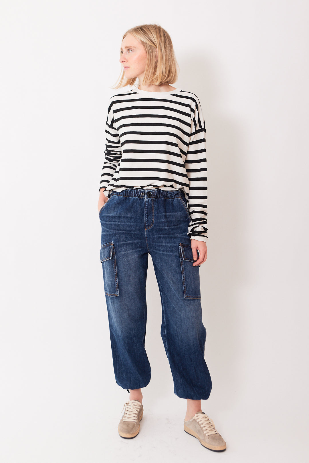 Madi wearing ASKK NY Parachute Pant front view