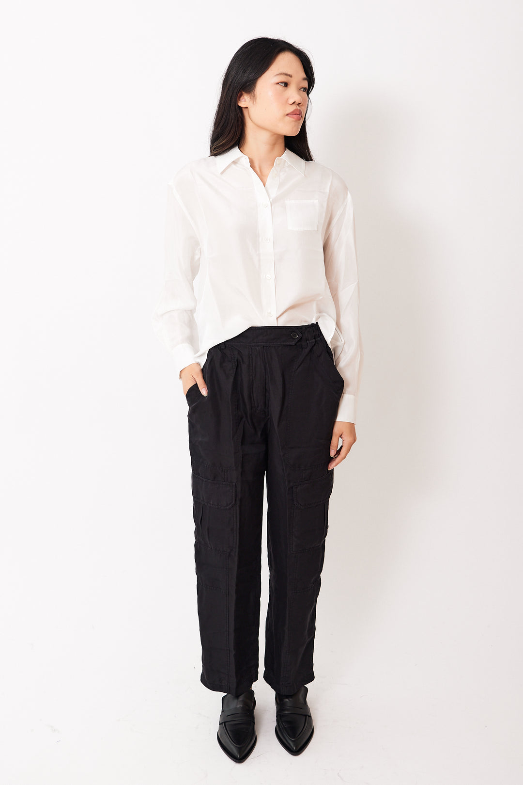 Madelyn wearing Raquel Allegra Elysian Pant front view