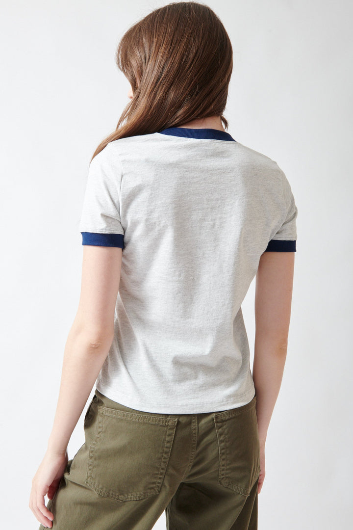Angela wearing ASKK NY Classic Ringer Tee rear view