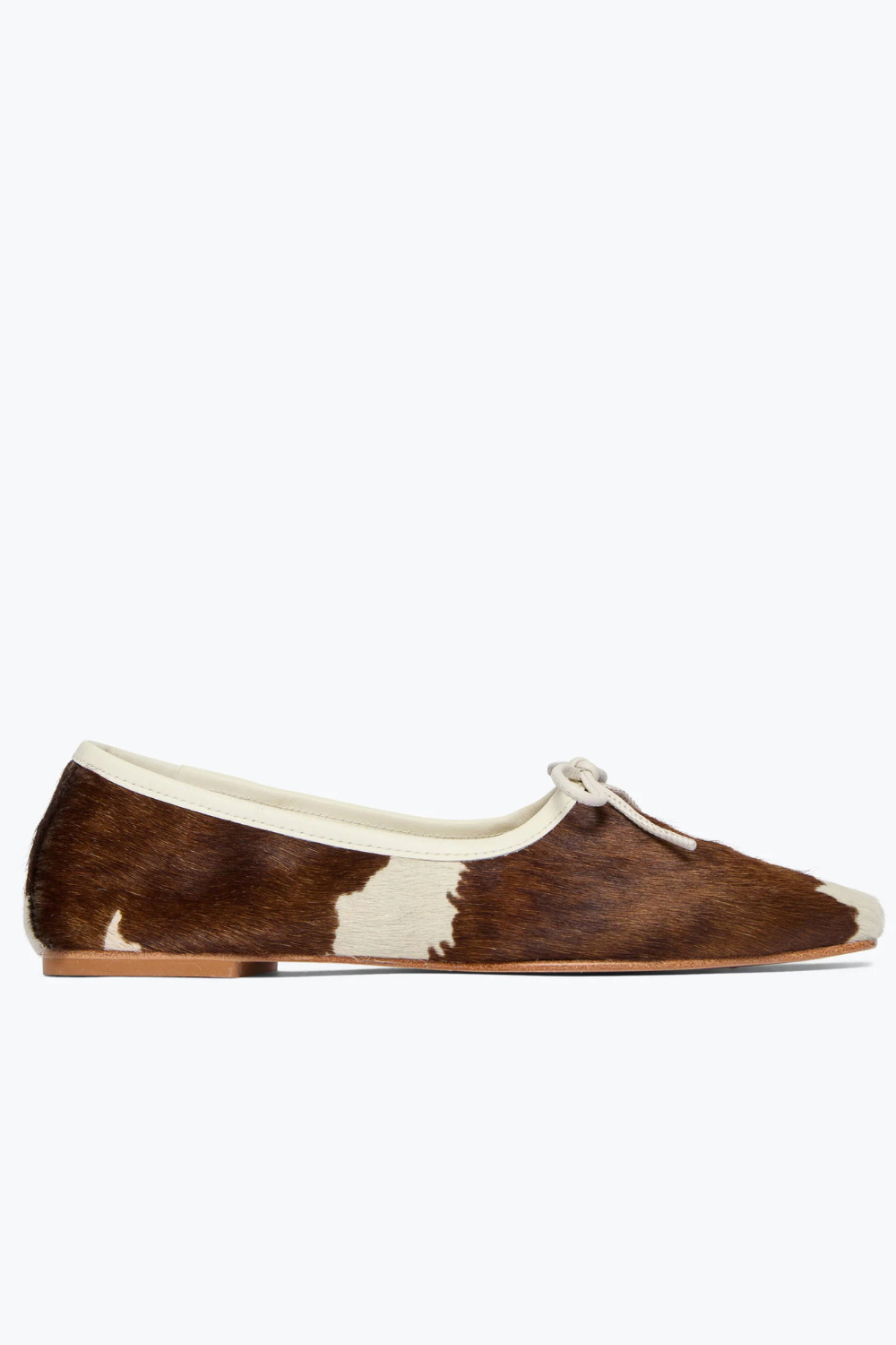 Flat lay of Frēda Salvador Jada Square Toe Ballet Flat Cow Haircalf side view