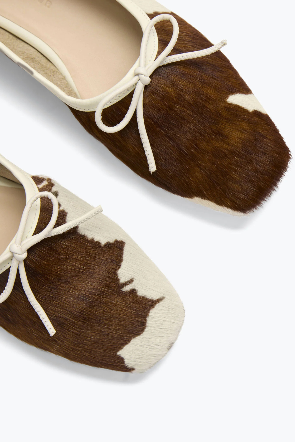 Flat lay of Frēda Salvador Jada Square Toe Ballet Flat Cow Haircalf top/detail view